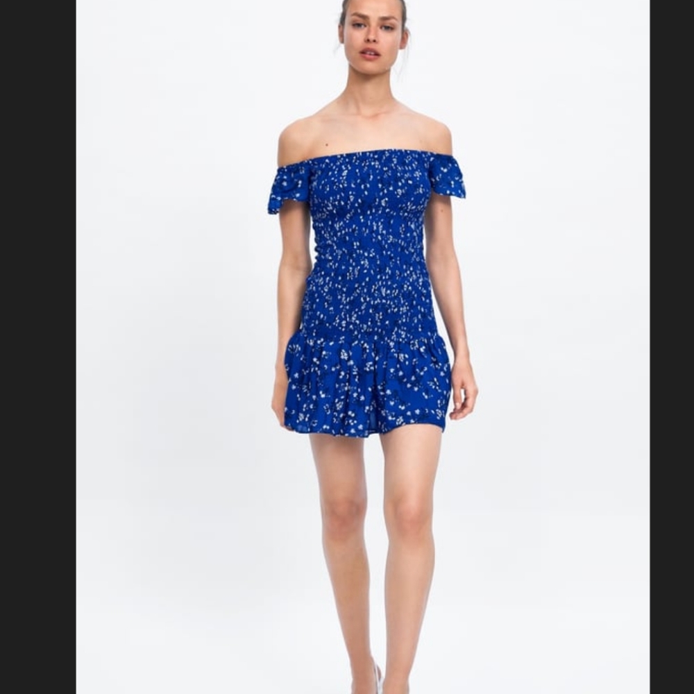 Zara off the shoulder blue dress